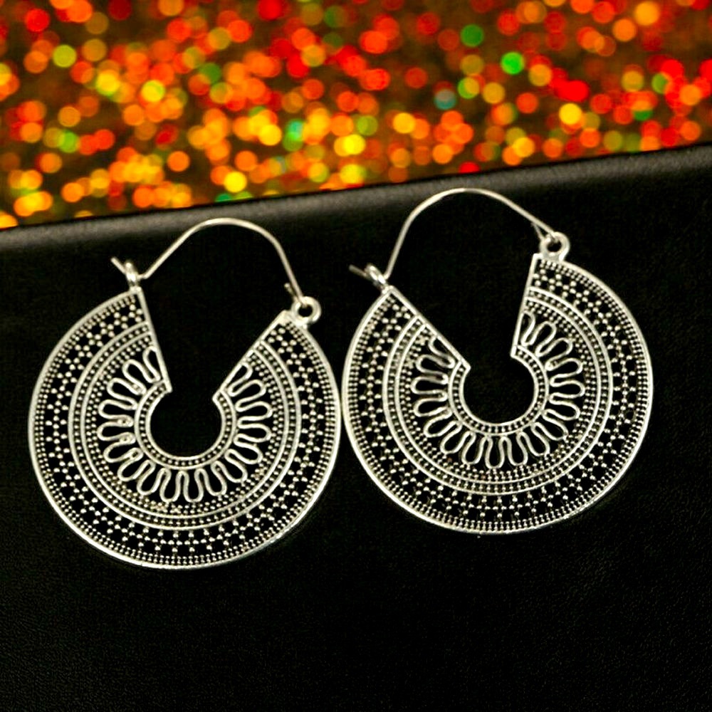 Beautiful Boho Sterling Silver Filigree Detail Hoop Earrings - Picture 2 of 2